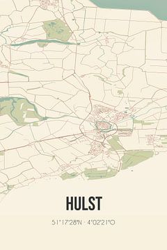 Vintage landkaart van Hulst (Zeeland) van MijnStadsPoster
