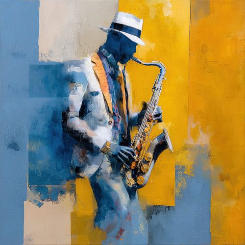 Abstracte saxofoon blauw-geel