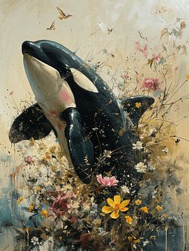 Orca in Sea of Flowers by Eva Lee