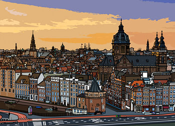 The city of Amsterdam with the Schreierstoren in the foreground
