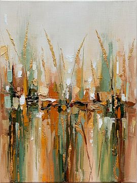 Summer! Abstract reed landscape in warm earth tones and gold