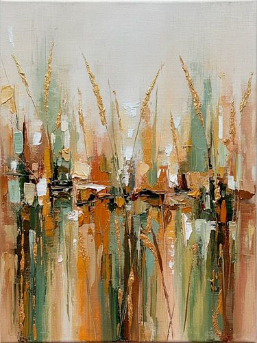 Zomer! Abstract riet-landschap in warme aardetinten en goud