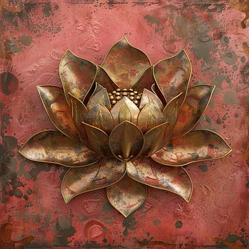 Koperen lotus bloem op oud roze achtergrond