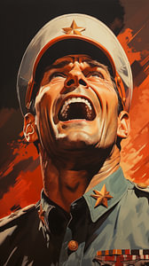 Sowjetischer Militärmann in Uniform -Kunst 60er -Plakat, Vintage Retro -Stil