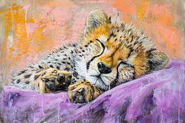 Sleeping cheetah in colourful abstract style by Art & Soul Creations