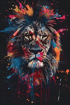 Lion with paint splashes on black background