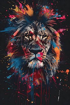 Lion with paint splashes on black background