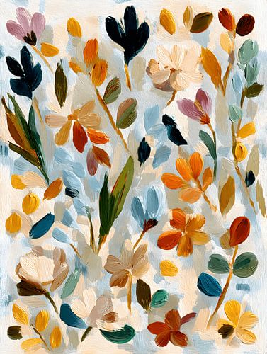 Dansende Takken in Blauw en Oker