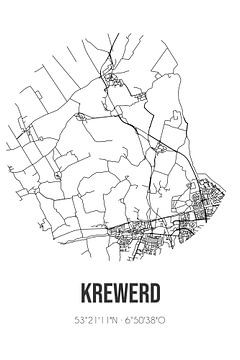 Krewerd (Groningen) | Landkaart | Zwart-wit van MijnStadsPoster