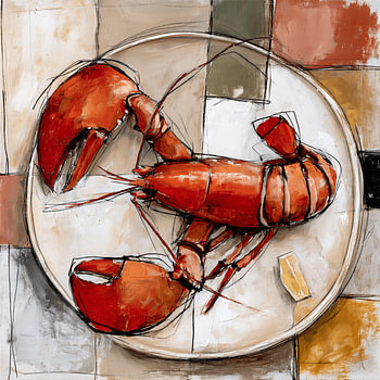 Modern terracotta still life featuring a lobster