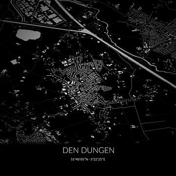 Carte en noir et blanc de Den Dungen, Brabant-Septentrional. sur Rezona