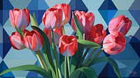 Illustration of tulips with geometric background II