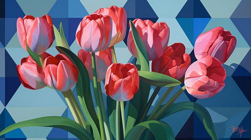 Illustration von Tulpen mit geometrischem Hintergrund II