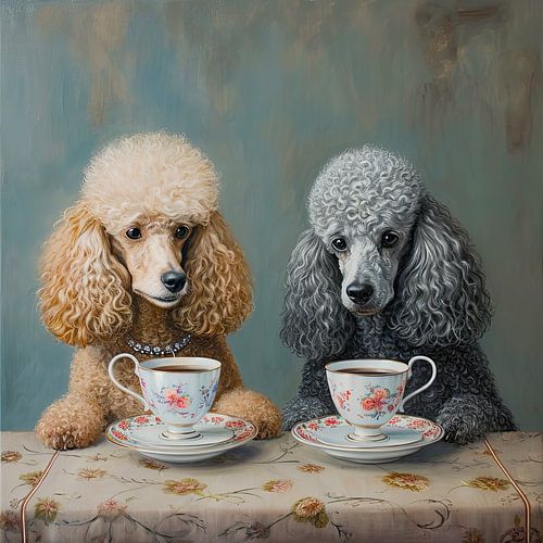 Tea party with two poodles