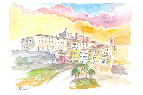 Mediterranean Mahon Menorca cityscape at sunset
