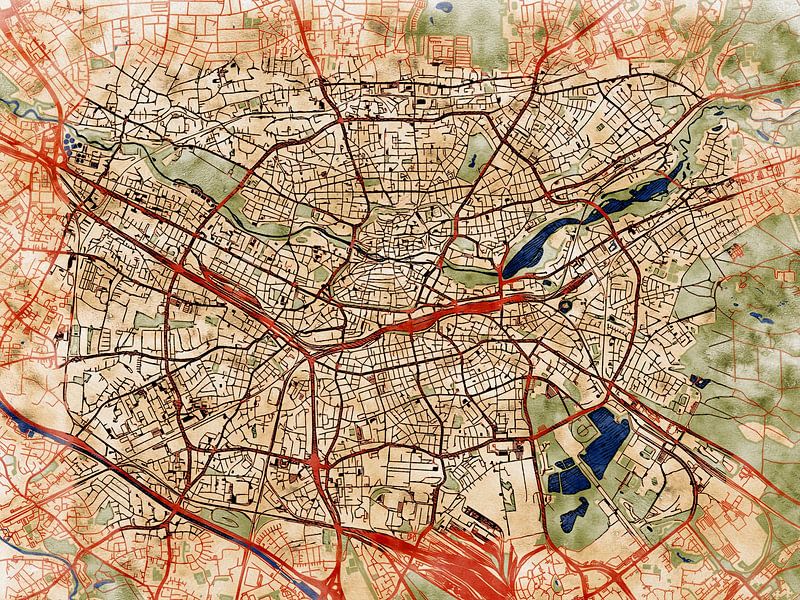 Kaart van Nürnberg in de stijl 'Serene Summer' van Maporia