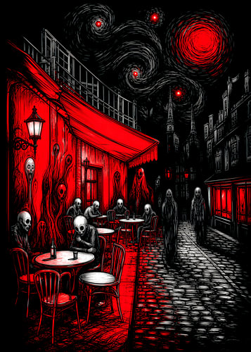 Dunkle surrealistische Café-Nachtansicht