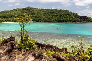 Panoramablick auf eine Bucht auf der Seychelleninsel Mahé