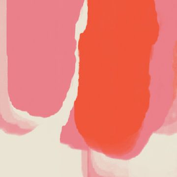 Moderne abstracte kunst in neon en pastelkleuren roze, oranje, wit nr.5 van Dina Dankers