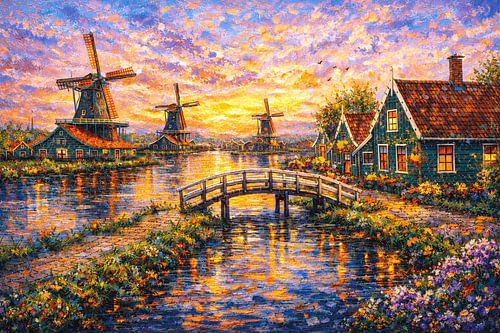 Zaanse Schans, Zaandam in Nederland schilderij.