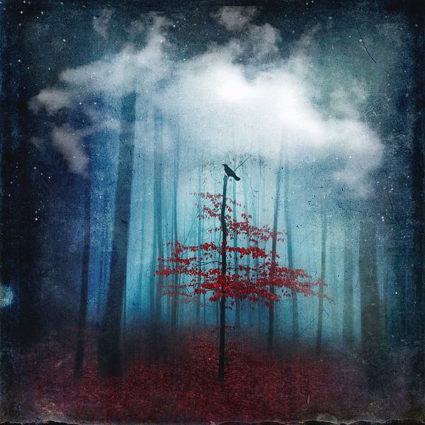 Dreamland - Tree and bird in abstract forest by Dirk Wüstenhagen