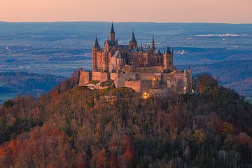 Kasteel Hohenzollern bij zonsondergang, Baden-Württemberg van Henk Meijer Photography