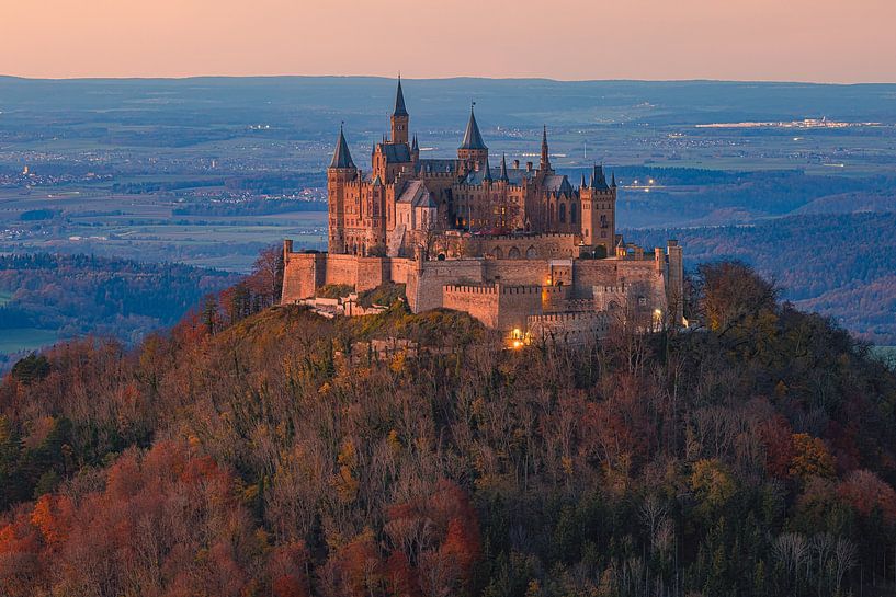 Kasteel Hohenzollern bij zonsondergang, Baden-Württemberg van Henk Meijer Photography