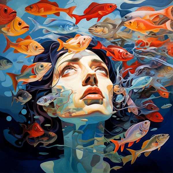Surreal woman portrait fish under water Mysterious by gm_designs