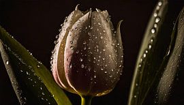 Regendruppels op een tulp