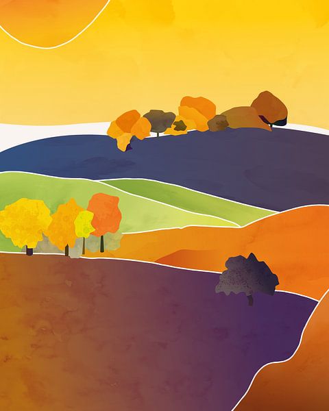 Felder und Bäume in der Herbstsonne
