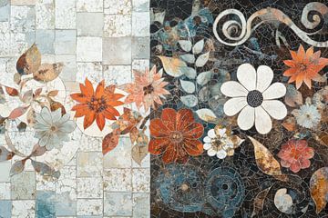 Two halves retro-style tile patchwork art by Digitale Schilderijen