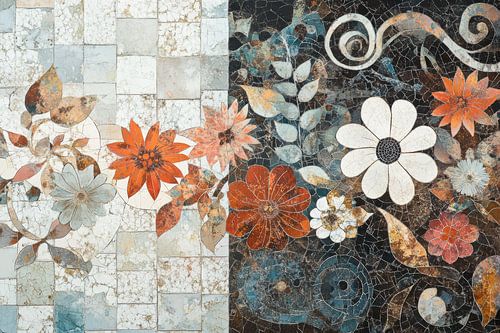 Twee helften retro-stijl tegel patchwork kunst