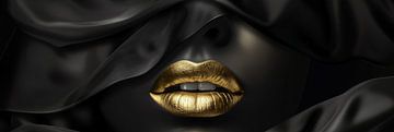 Gouden lippen met donkere huid en kleed portret panorama van Digitale Schilderijen