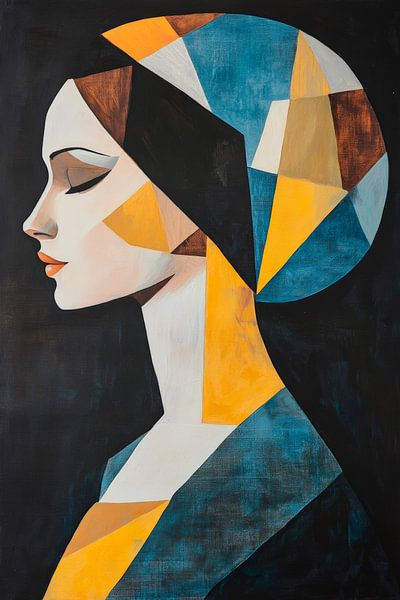 Geometrisch portret in zachte kleuren van Poster Art Shop