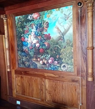 Groot stilleven van bloemen met vogels, Johann Baptist Drechsler