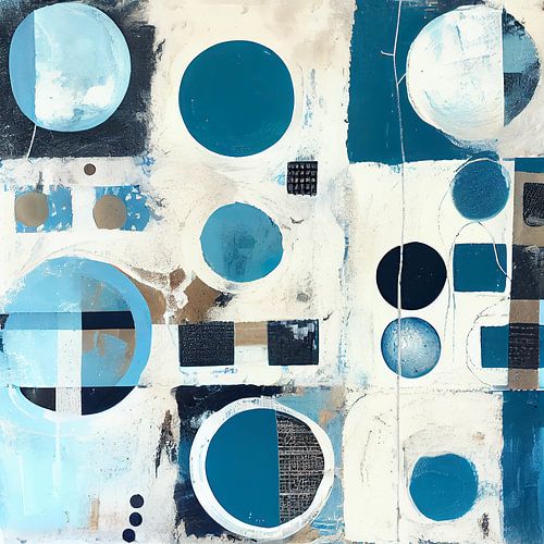 Carrés et formes rondes bleus ondulés