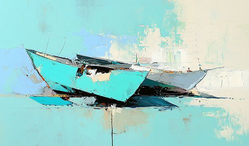 Bateaux turquoise | Reflet serein d'un bateau sur Zen et Plus