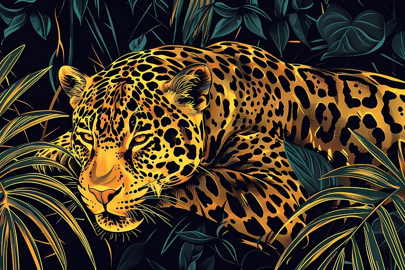 Dessin détaillé d'un jaguar dans la jungle par Art & Soul Creations