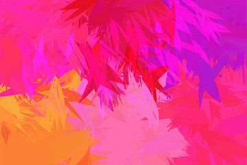 Knal van kleur. Bladeren in roze, rood, geel. Abstracte kunst in neonkleuren. van Dina Dankers