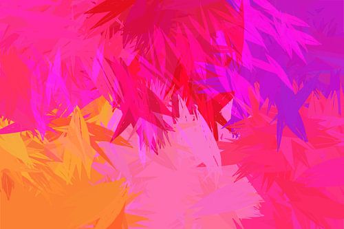 Knal van kleur. Bladeren in roze, rood, geel. Abstracte kunst in neonkleuren.