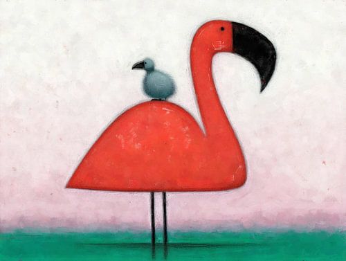 Mama Flamingo and Her Chick