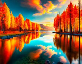 Herfstbos met meer