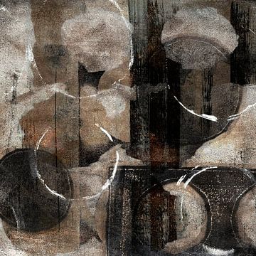 Modern abstract shapes and lines in black, dark brown and white. by Dina Dankers