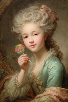 Barokke Dame met Lolly - Vrolijk Schilderij