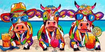 Vrolijke koeien op het strand van Happy Paintings