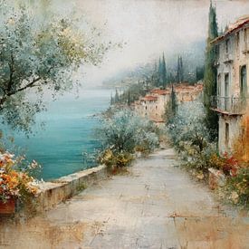 Mediterraan Zeezicht in Zacht Licht van Peter Pen tekeningen en schilderijen