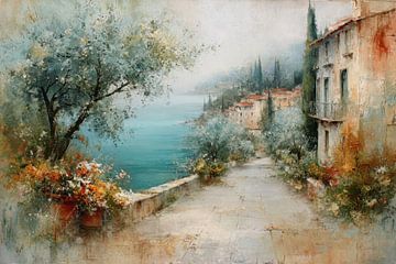 Mediterranean Sea View in Soft Light by Peter Pen Drawings and Paintings