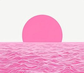 Vaporwave Sunset Serenity: A Retrofuturistic Dreamscape of Pink Ocean Waves and Radiant Horizon by Artistic