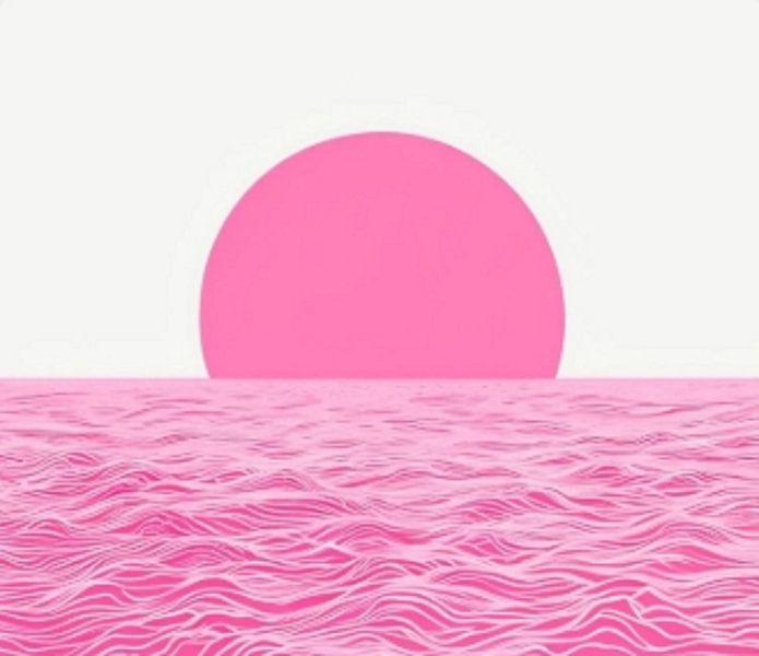 Vaporwave Sunset Serenity : Un paysage de rêve rétrofuturiste avec des vagues d'océan roses et un horizon radieux par Artistic