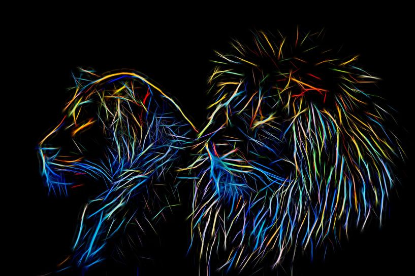 Abstrakte Löwen Neonfarben von Marjolein van Middelkoop
